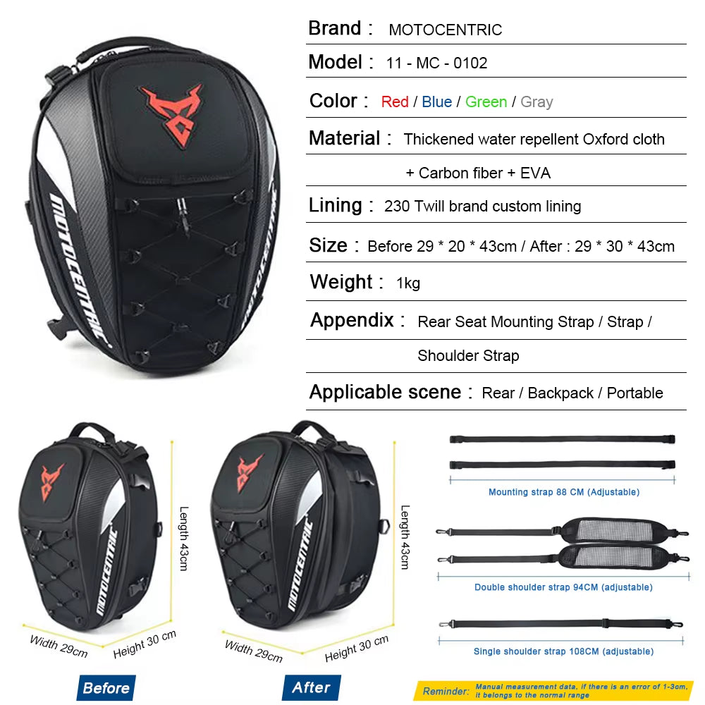 Waterproof Motorcycle Tail Bag Multifunction Motorcycle Rear Seat Bag High Capacity Motorcycle Bag Rider Backpack