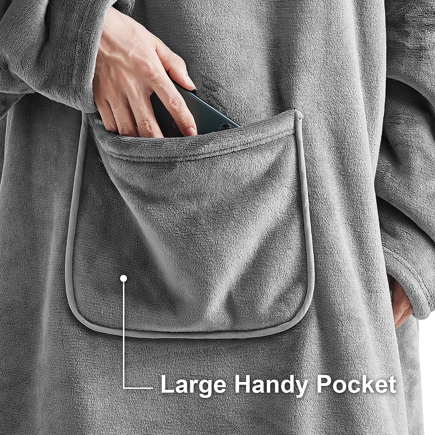 Cozy Oversized Sherpa Hoodie Blanket Sweatshirt - Soft Flannel Fleece with Sleeves & Pocket, One Size Fits All (Grey, Medium)