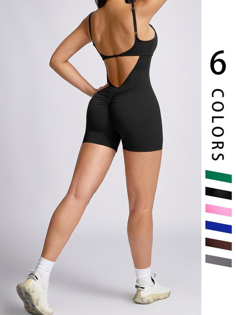 Women'S Cut Out Ruched Skinny Sports Tummy Control Romper, Rompers for Women, Solid Adjustable Spaghetti Strap Bodycon Romper, Ladies Sportswear for Indoor Outdoor Wear, Workout Outfits, Gym Clothes Women, Minimalistic Outfit. Athletic Wear, Active Wear