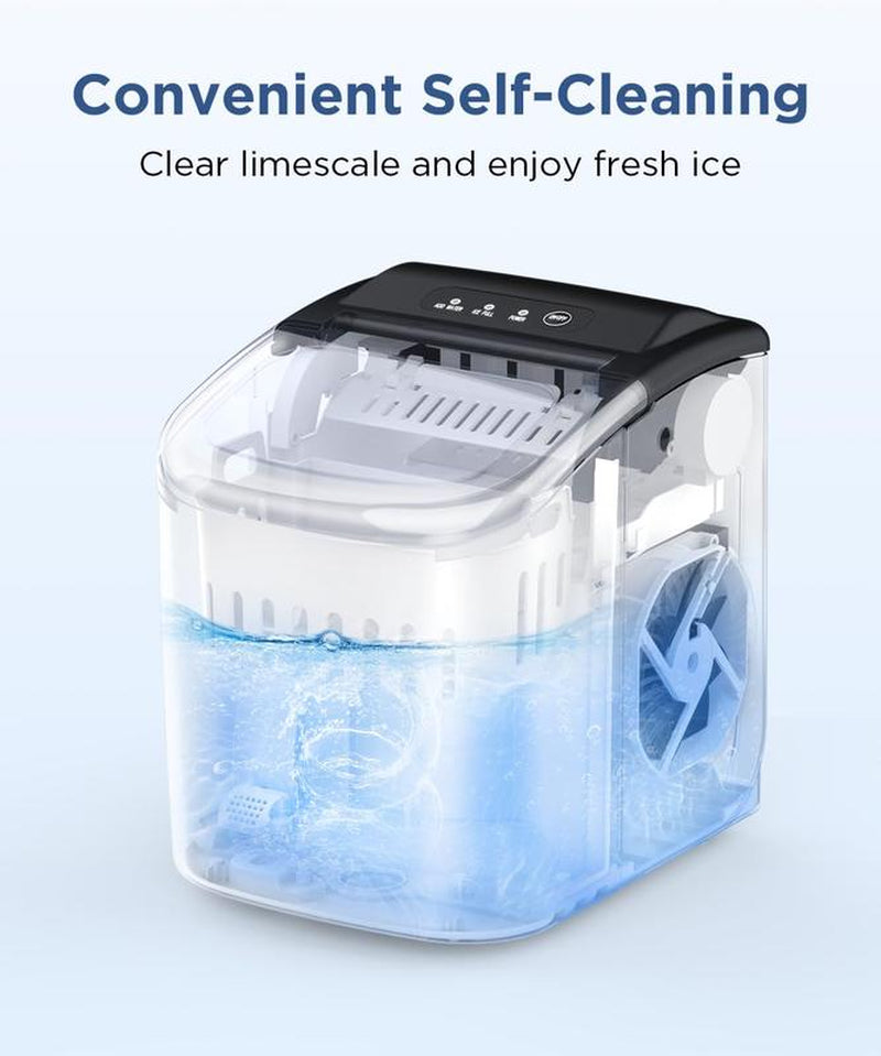 COWSAR Portable Countertop Ice Maker Machine with Self-Cleaning, 26.5Lbs/24Hrs, 6 Mins/9 Pcs Bullet Ice, Ice Scoop and Basket, Handheld Ice Maker for Kitchen/Home/Office/Party
