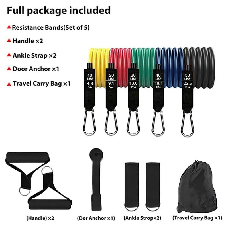 Resistance Bands Set, 11Pcs/Set Fitness Equipment Resistance Bands for Working Out Exercise Bands with Door Anchor, Fitness Accessories, Gymtok, Gym Accessories, Fitness Tools, Valentine'S Day Gift