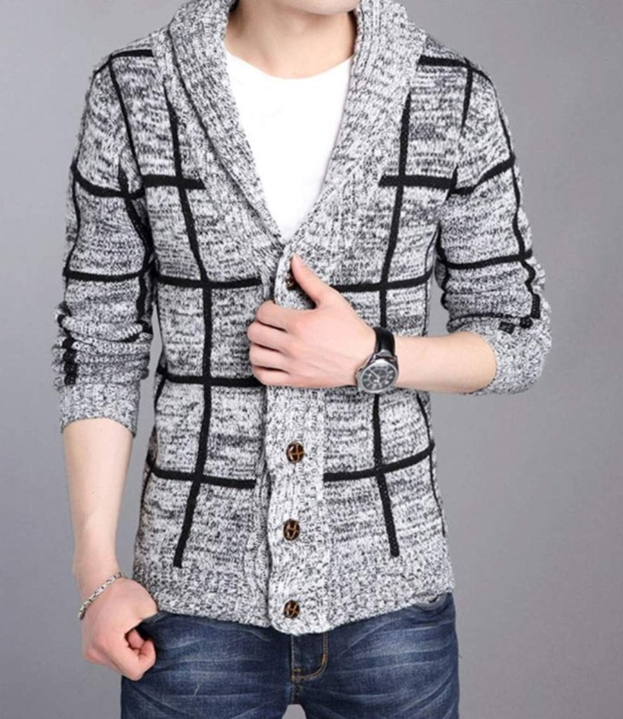 Mens Shawl Collar Gray Cardigan