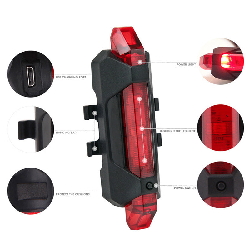 USB Rechargeable Head & Tail Light Set, 4 Modes, LED