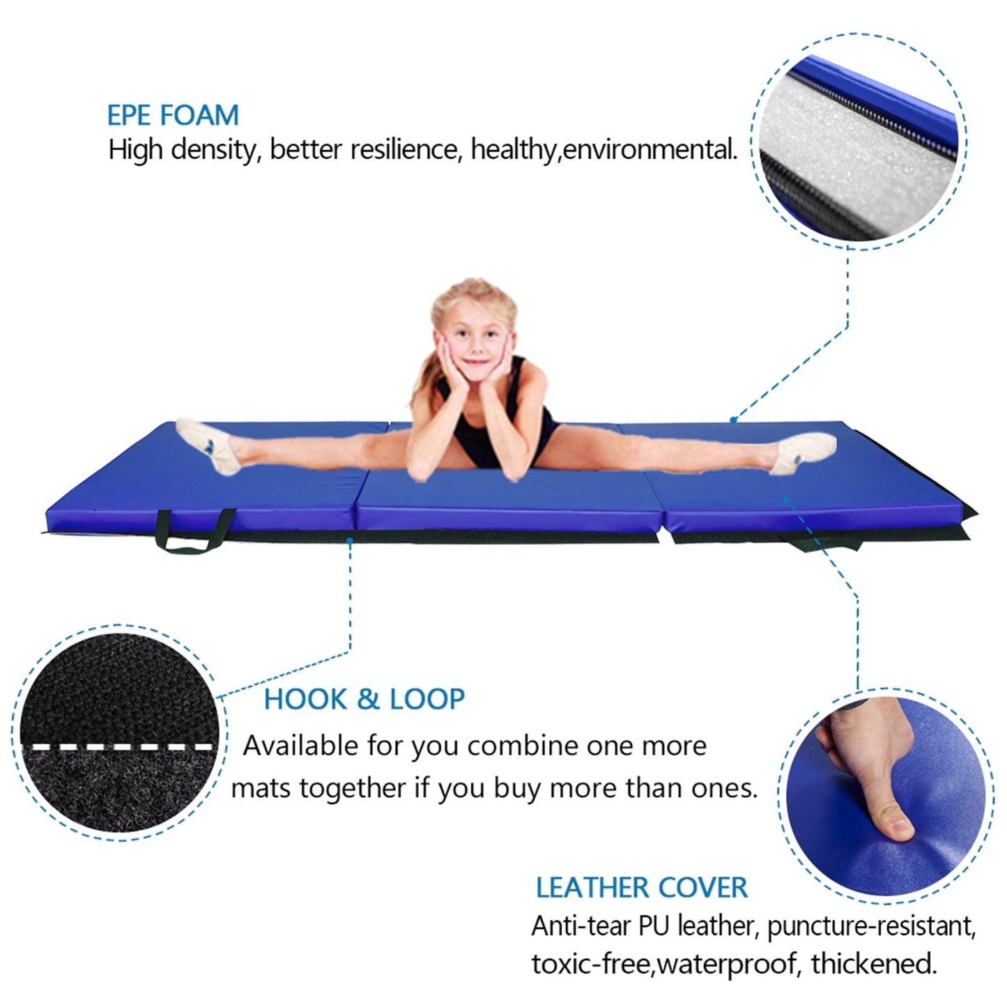 55"x24"x1.2" Tri-fold Gymnastics Yoga Mat with Hand Buckle - Outdoorsavage