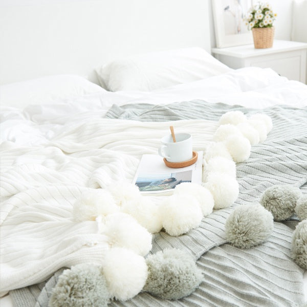 Pom Pom Throw Blanket Soft and Cozy