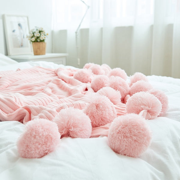 Pom Pom Throw Blanket Soft and Cozy