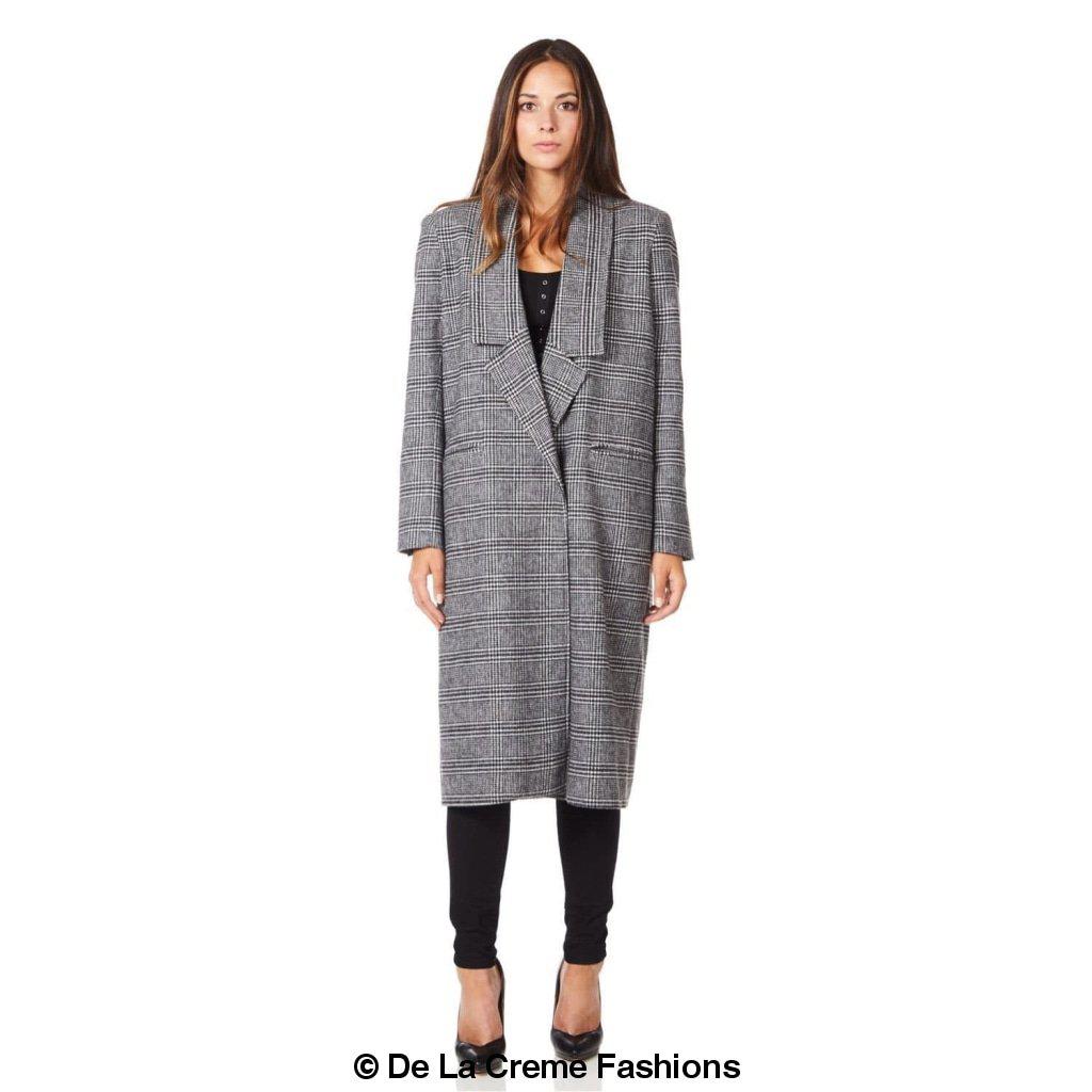 De La Creme - Womens Prince Of Wales Check Wrap Long Coat