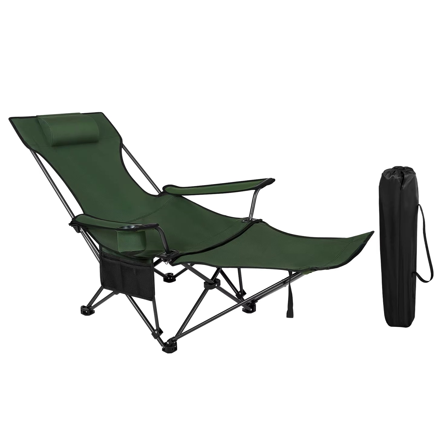 Foldable Camping Fishing Chair Lightweight Deckchair Lounge Chair with Removable Headrest Retractable Footrest for Outdoor