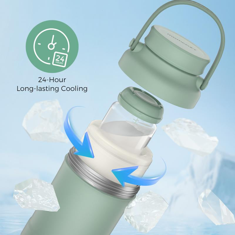 Momcozy 22Oz Portable Breast Milk Cooler for Outdoor, 360°Total Cooling for 24Hours, Larger Capacity Travel Breastmilk Chiller with 2Pcs Baby Bottles for Breastmilk Storage, Breastfeeding Essentials