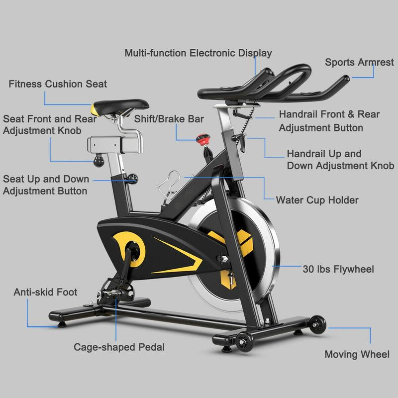 【Costway】-Exercise Bike Fixed Belt Drive Indoor Bicycle with Heart Rate Monitor