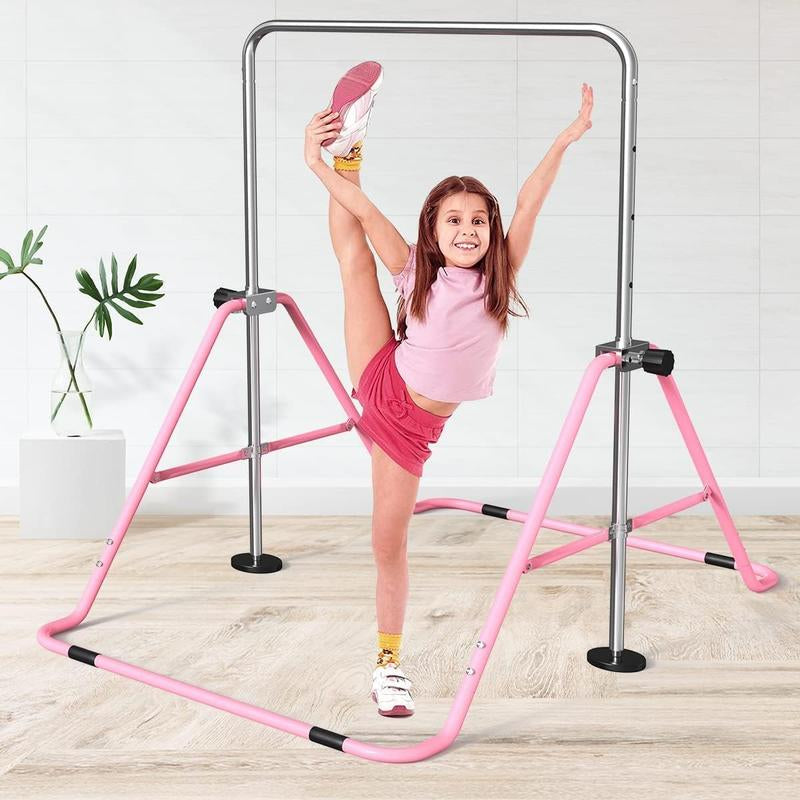 Fbsport Gymnastics Bar for Kids with Rings, Adjustable Height Folding Horizontal Bars, Junior Gymnastics Training Monkey Bars for Home Practice Using