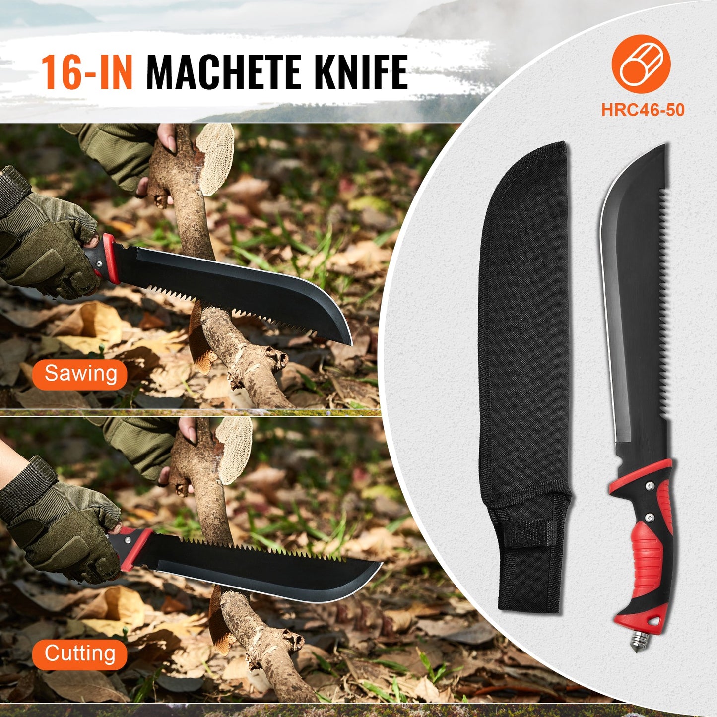 VEVOR Campingbeil Machete Messer Set Scheide Jagdmesser Taschenlampe Paracord