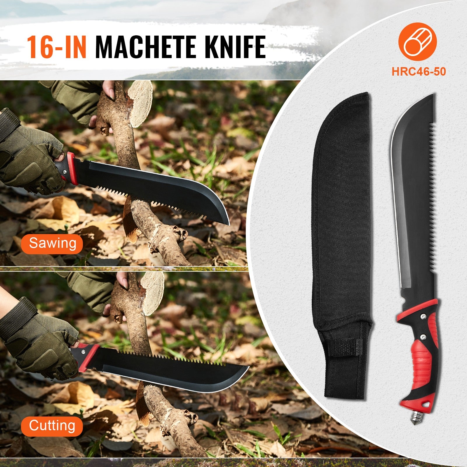 VEVOR Campingbeil Machete Messer Set Scheide Jagdmesser Taschenlampe Paracord