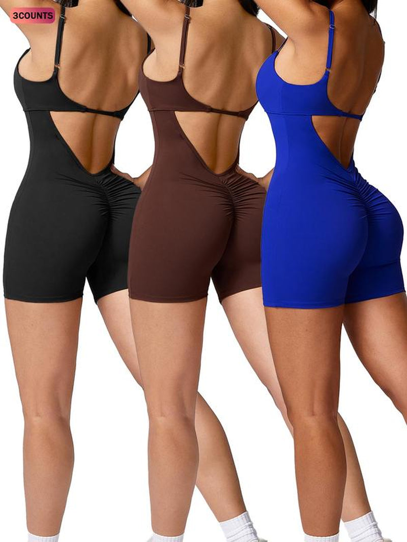 Women'S Cut Out Ruched Skinny Sports Tummy Control Romper, Rompers for Women, Solid Adjustable Spaghetti Strap Bodycon Romper, Ladies Sportswear for Indoor Outdoor Wear, Workout Outfits, Gym Clothes Women, Minimalistic Outfit. Athletic Wear, Active Wear