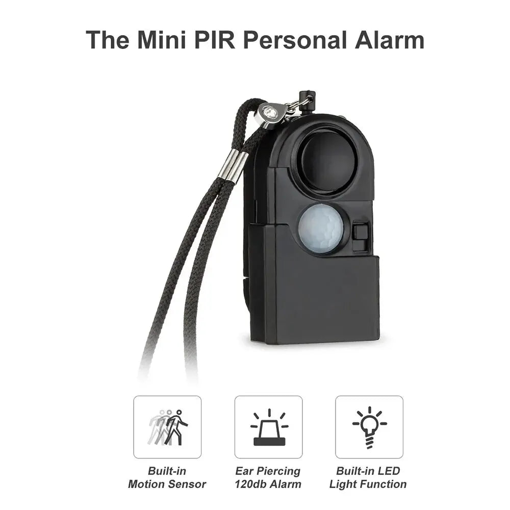 Portable Mini Motion Detector Alarm 120DB Siren SOS LED Light Security Alarm for Travel Home Kids Safe Personal Alarms