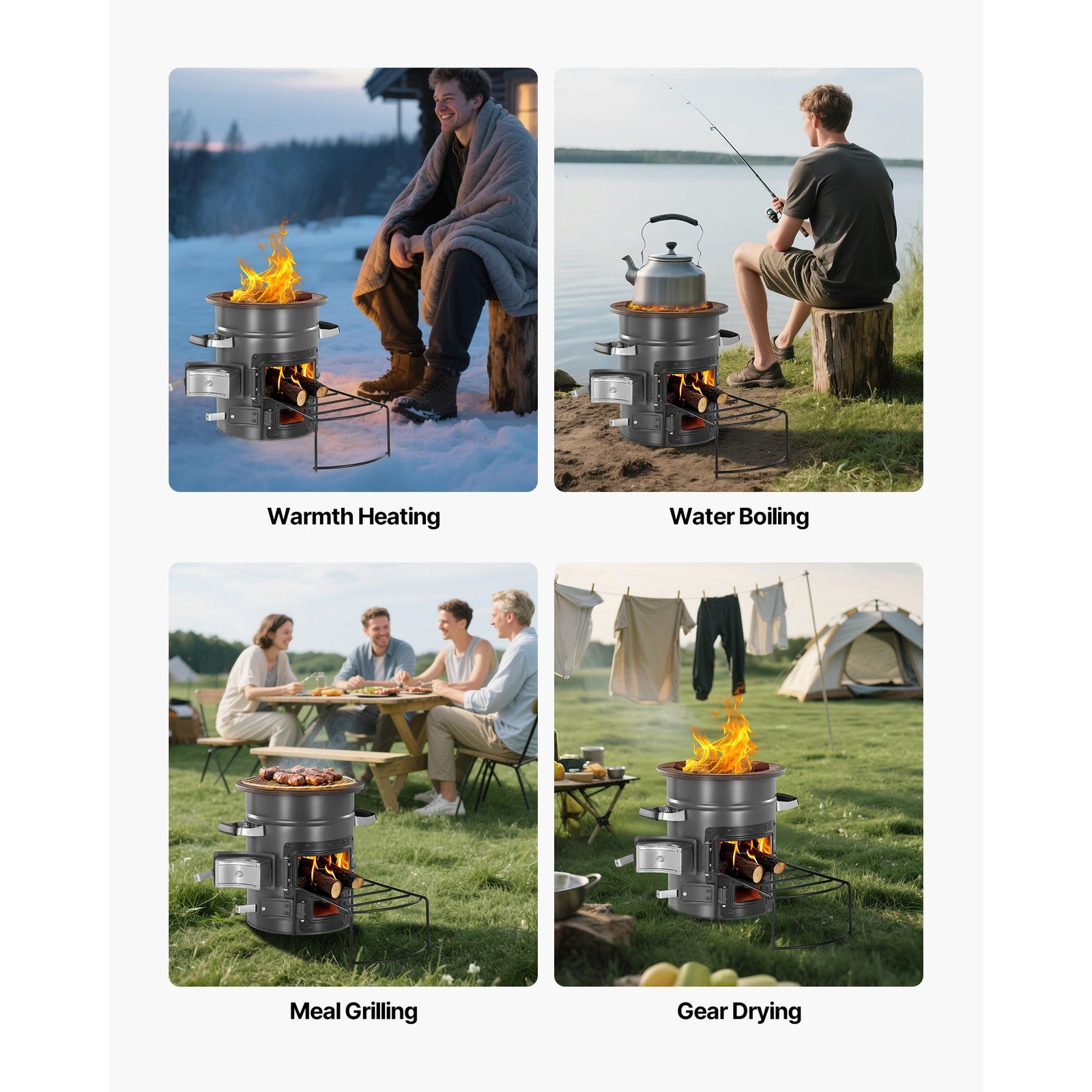 Uimoso Raketenofen BBQ Holzofen Mit Doppeltür Campingkocher Campinggrill