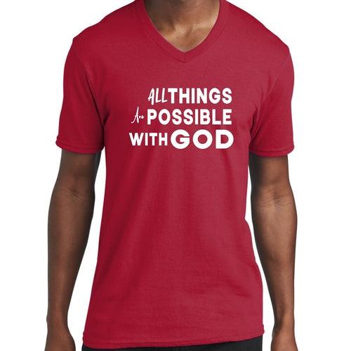 Graphic V-neck T-shirt, All Things Are Possible With God - Outdoorsavage