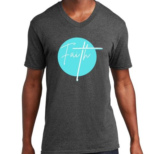 Graphic V-neck T-shirt, Faith - Christian Affirmation - Cyan Blue - Outdoorsavage