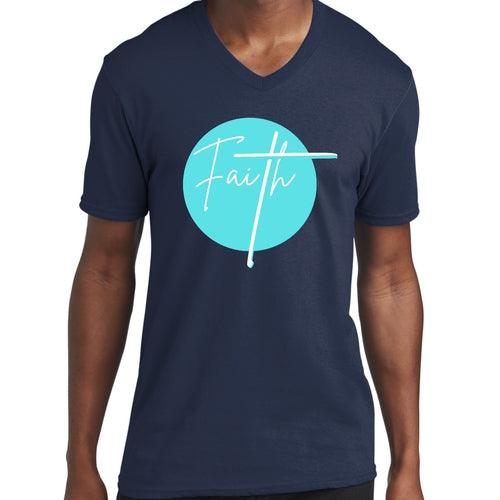 Graphic V-neck T-shirt, Faith - Christian Affirmation - Cyan Blue - Outdoorsavage