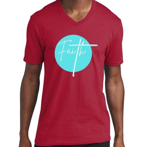 Graphic V-neck T-shirt, Faith - Christian Affirmation - Cyan Blue - Outdoorsavage