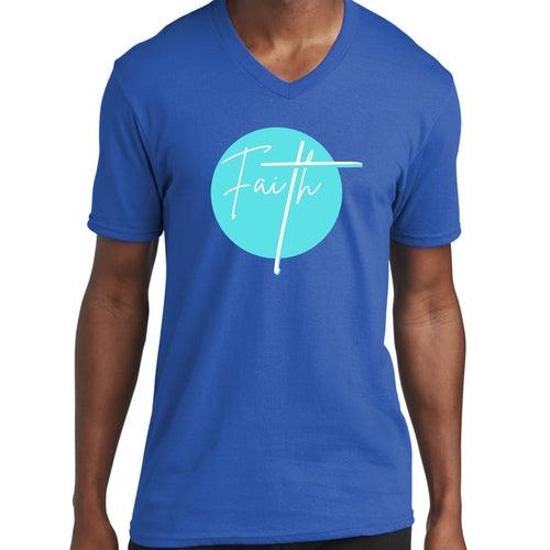 Graphic V-neck T-shirt, Faith - Christian Affirmation - Cyan Blue - Outdoorsavage