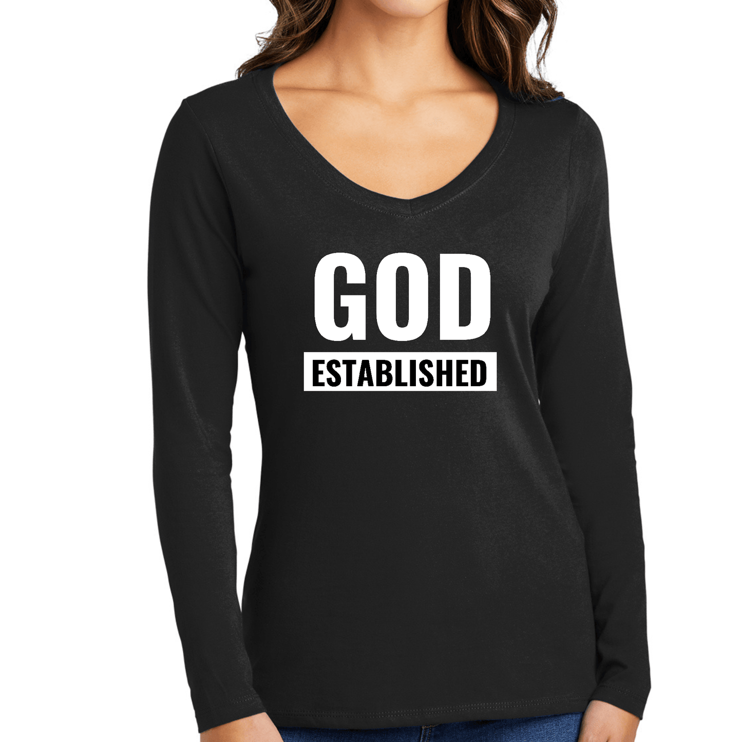 Womens Long Sleeve Graphic T-shirt, God Established Design - Outdoorsavage