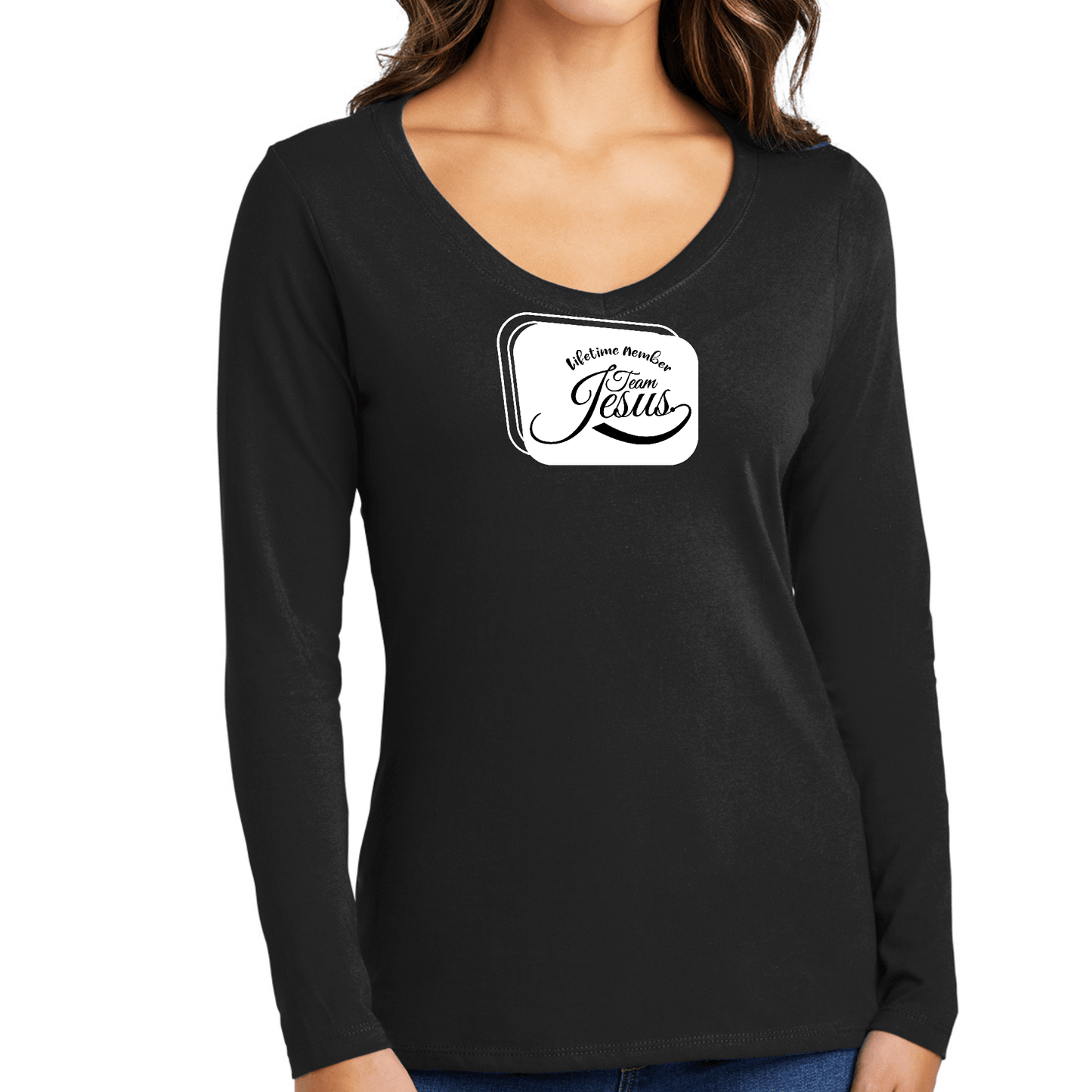 Womens Long Sleeve Graphic T-shirt, Lifetime Member Team Jesus - Outdoorsavage