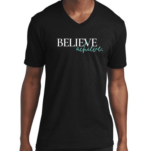 Graphic V-neck T-shirt, Believe And Achieve - Outdoorsavage