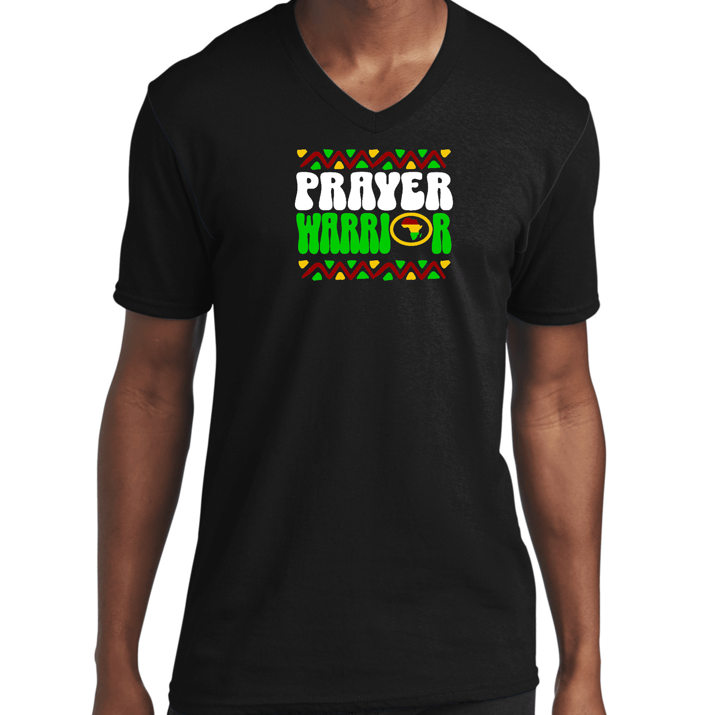 Graphic V-neck T-shirt, Prayer Warrior African Inspiration - Outdoorsavage