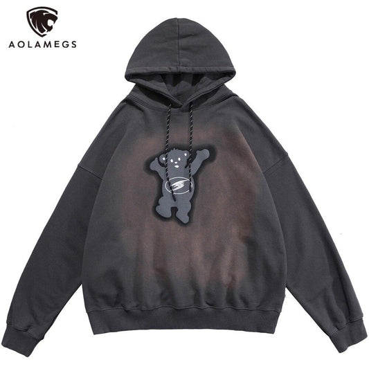 Men Funny Bear Letter Print Hoodie Sweatshirt Men Casual Cozy