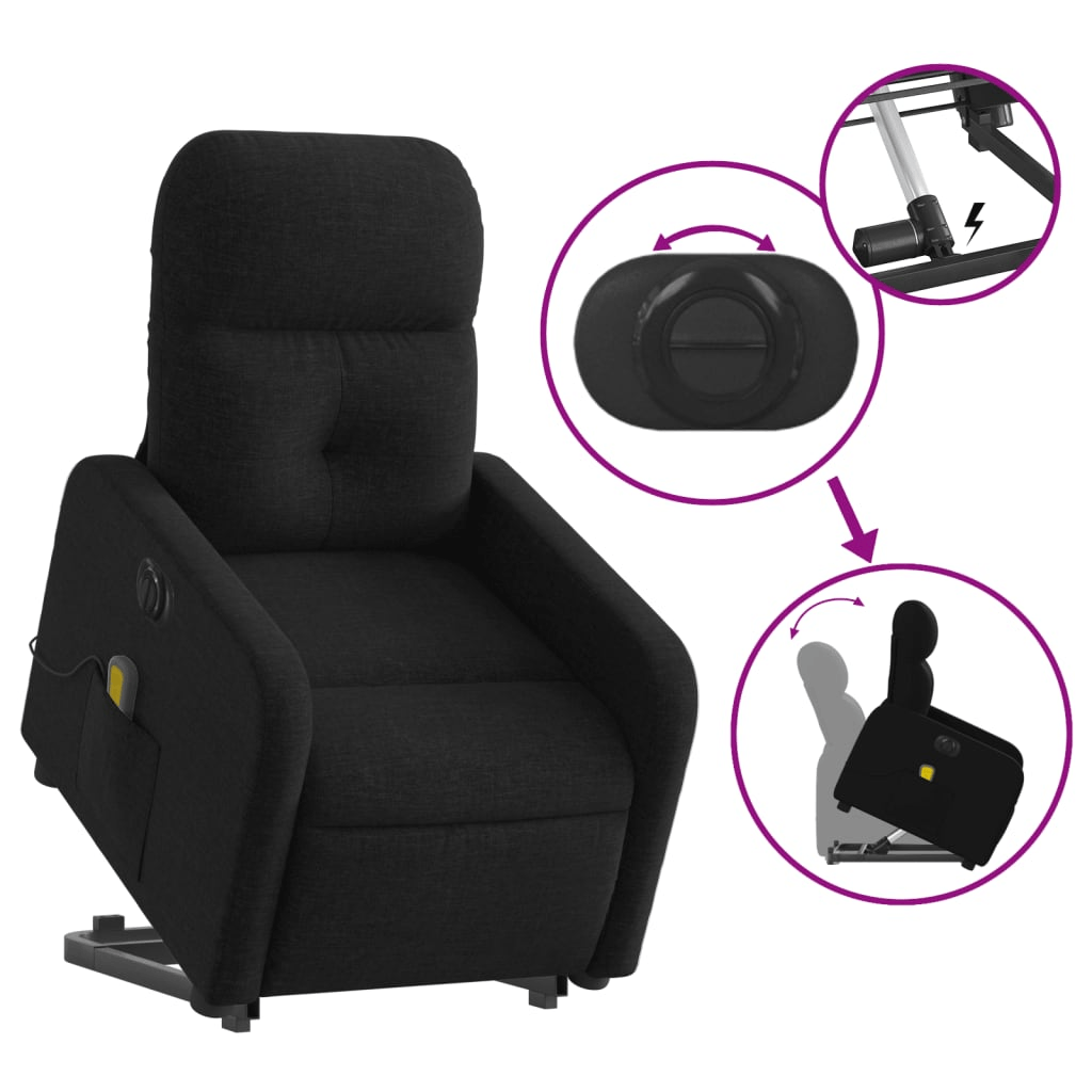 vidaXL Electric Stand up Massage Recliner Chair Black Fabric