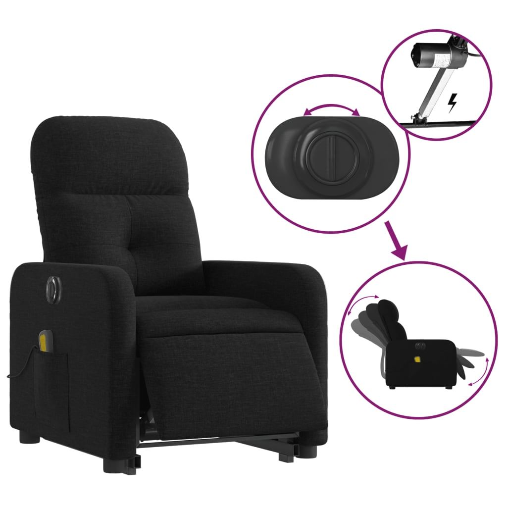 vidaXL Electric Stand up Massage Recliner Chair Black Fabric