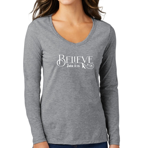 Womens Long Sleeve Graphic T-shirt, Believe John 3:16 - Outdoorsavage