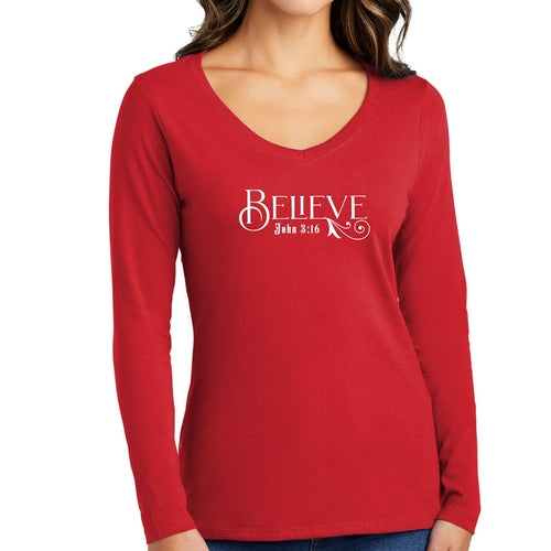 Womens Long Sleeve Graphic T-shirt, Believe John 3:16 - Outdoorsavage