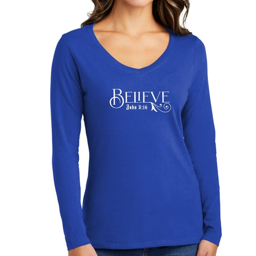 Womens Long Sleeve Graphic T-shirt, Believe John 3:16 - Outdoorsavage